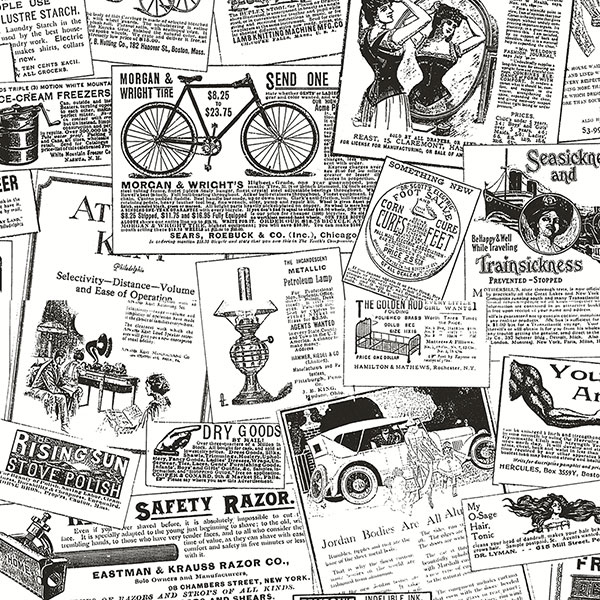 Black and white newspaper wallcovering