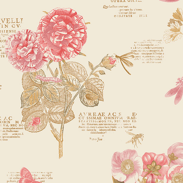 red tan and cream floral wallcovering