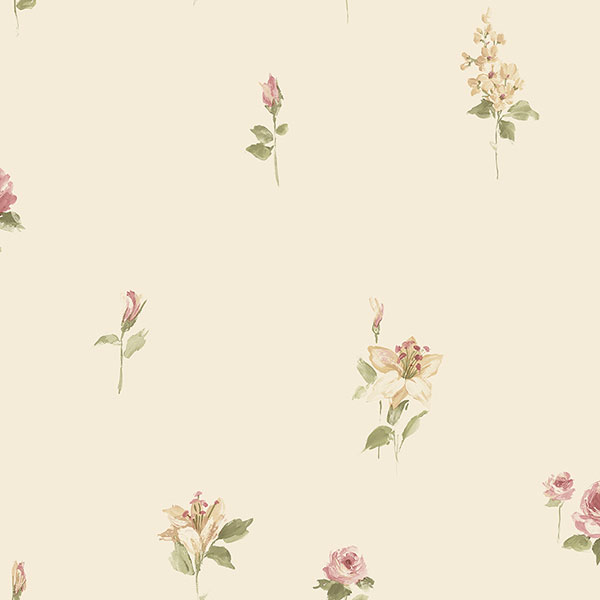 ochre cream and pink floral wallpaper wallcovering