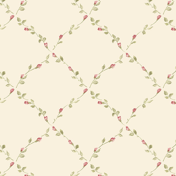 cream red and green floral trellis wallpaper wallcovering