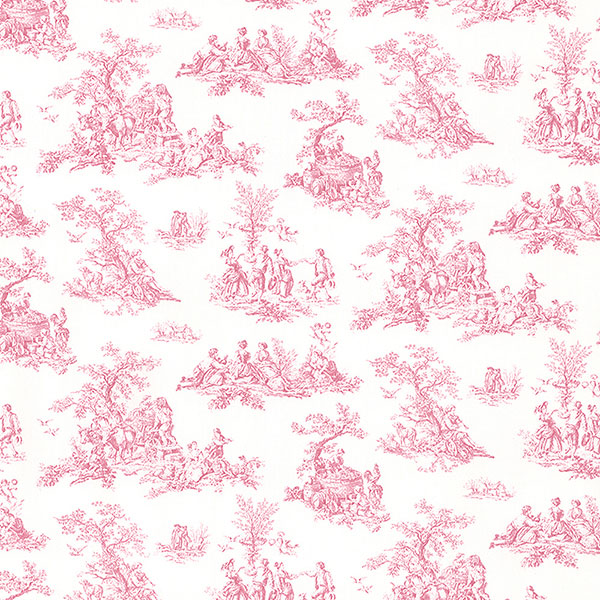 pink toile on white wallpaper wallcovering