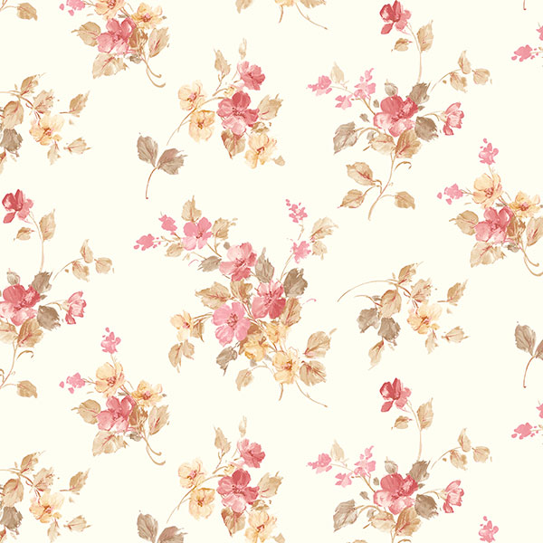 beige red and taupe floral allover wallcovering