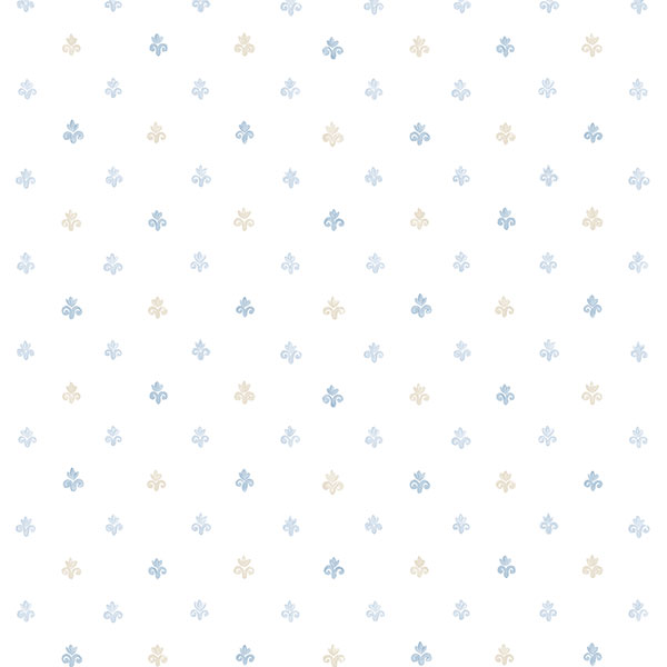 blue and beige pattern on white wallcovering