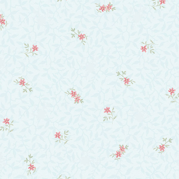 aqua and red floral wallcovering