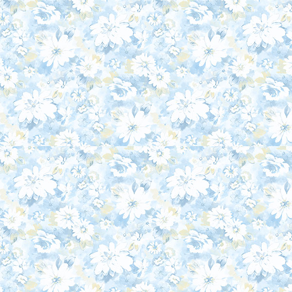 blue and yellow floral wallcovering
