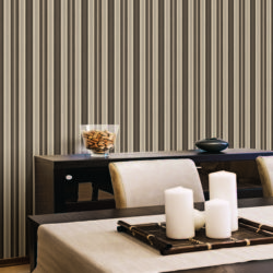 dining room with taupe and dark brown stripe wallcovering