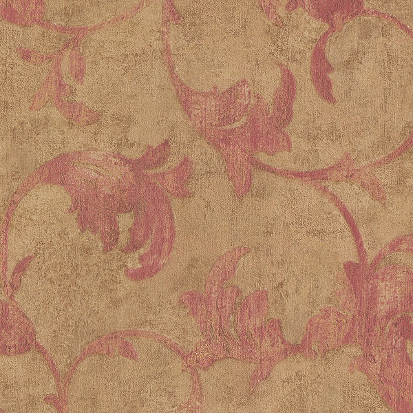 Red gold scroll wallcovering