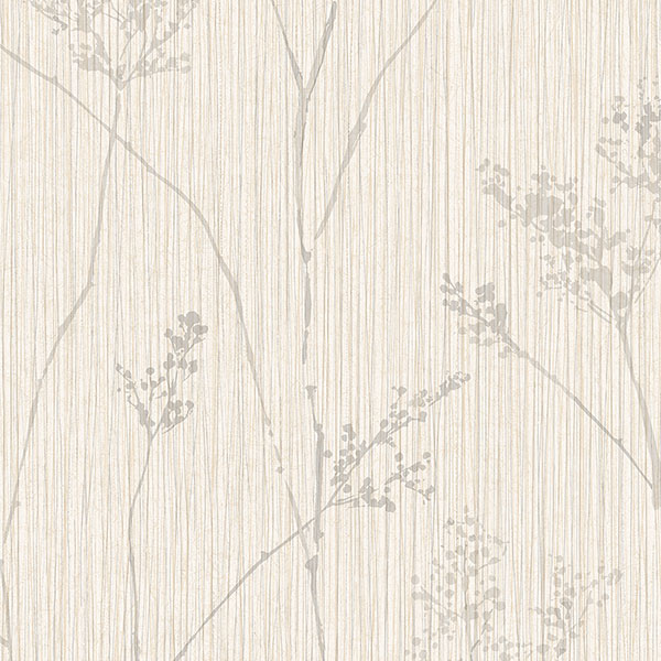 Grey and cream leaves silhouettes with stems with texture background wallcovering
