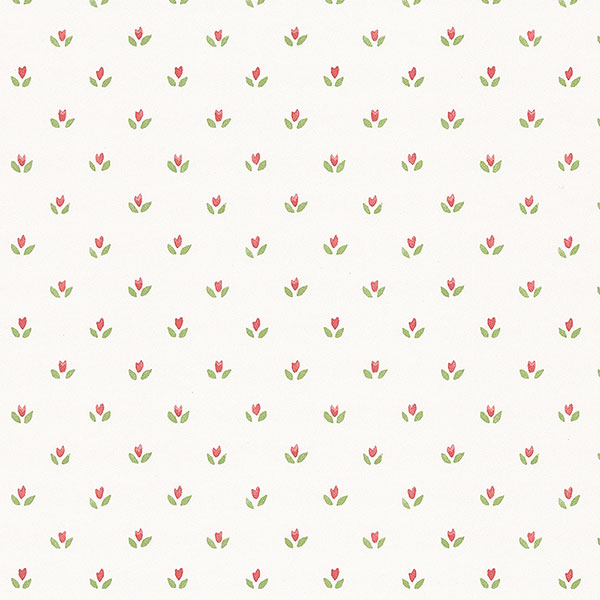 Red flower ditty on white wallpaper