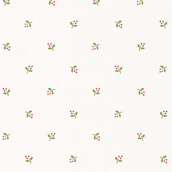 Red berries ditty on white wallpaper