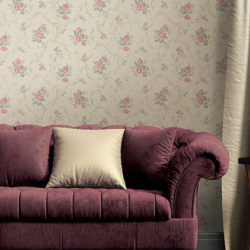 Vintage classic elegant living room with violet tufted sofa